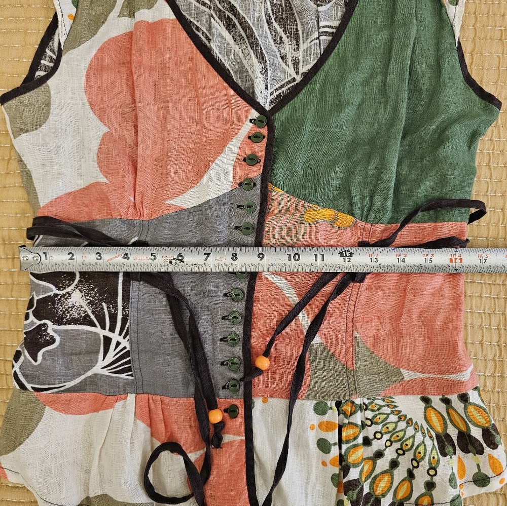 Dept Linen Boho Cottagecore Artsy Tank Top With Peplum Belt - Picture 9 of 10